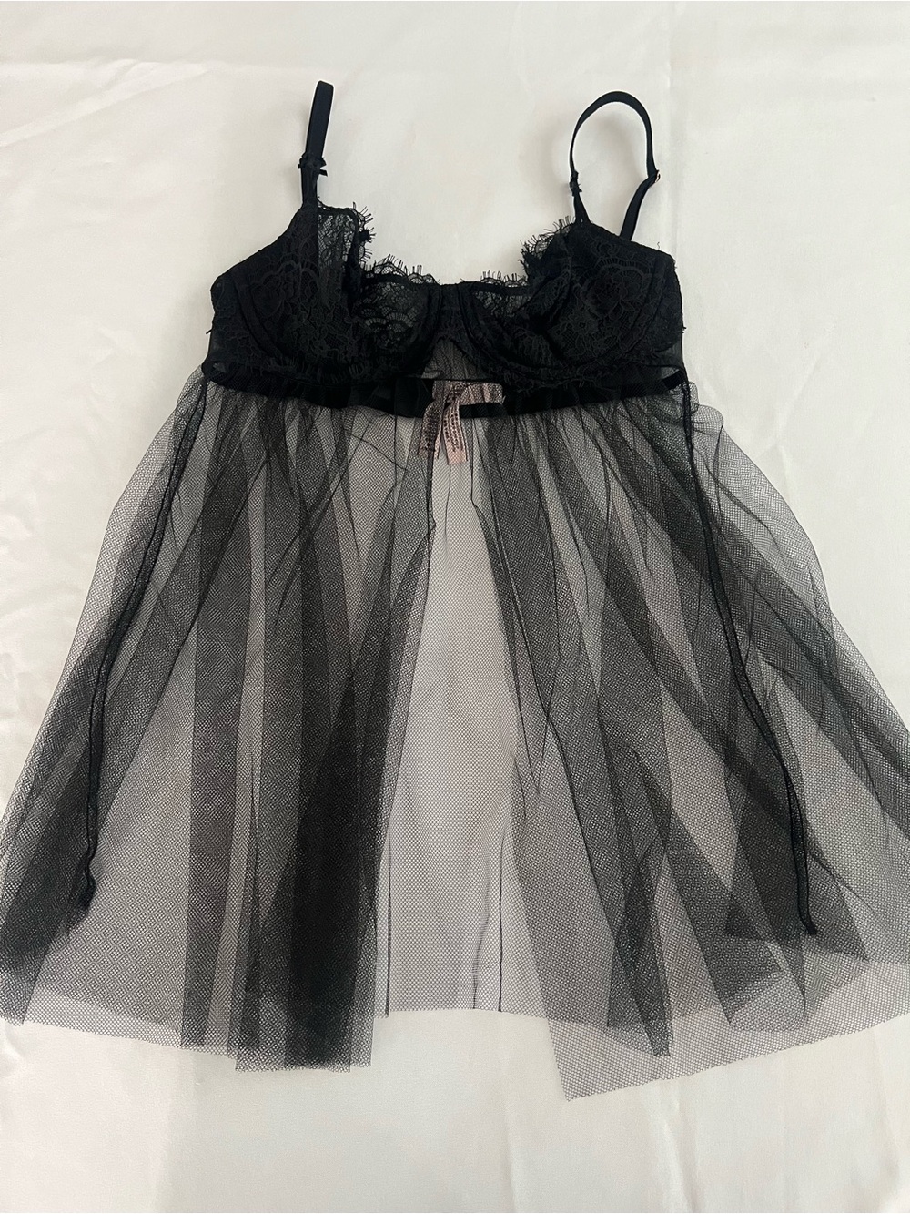 Victoria Secret Black Lace & Tulle Babydoll Nightie - Women Intimates